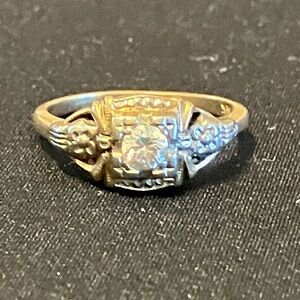 VINTAGE ANTIQUE 14k GOLD ART DECO DIAMOND ENGAGEMENT RING SIZE 6